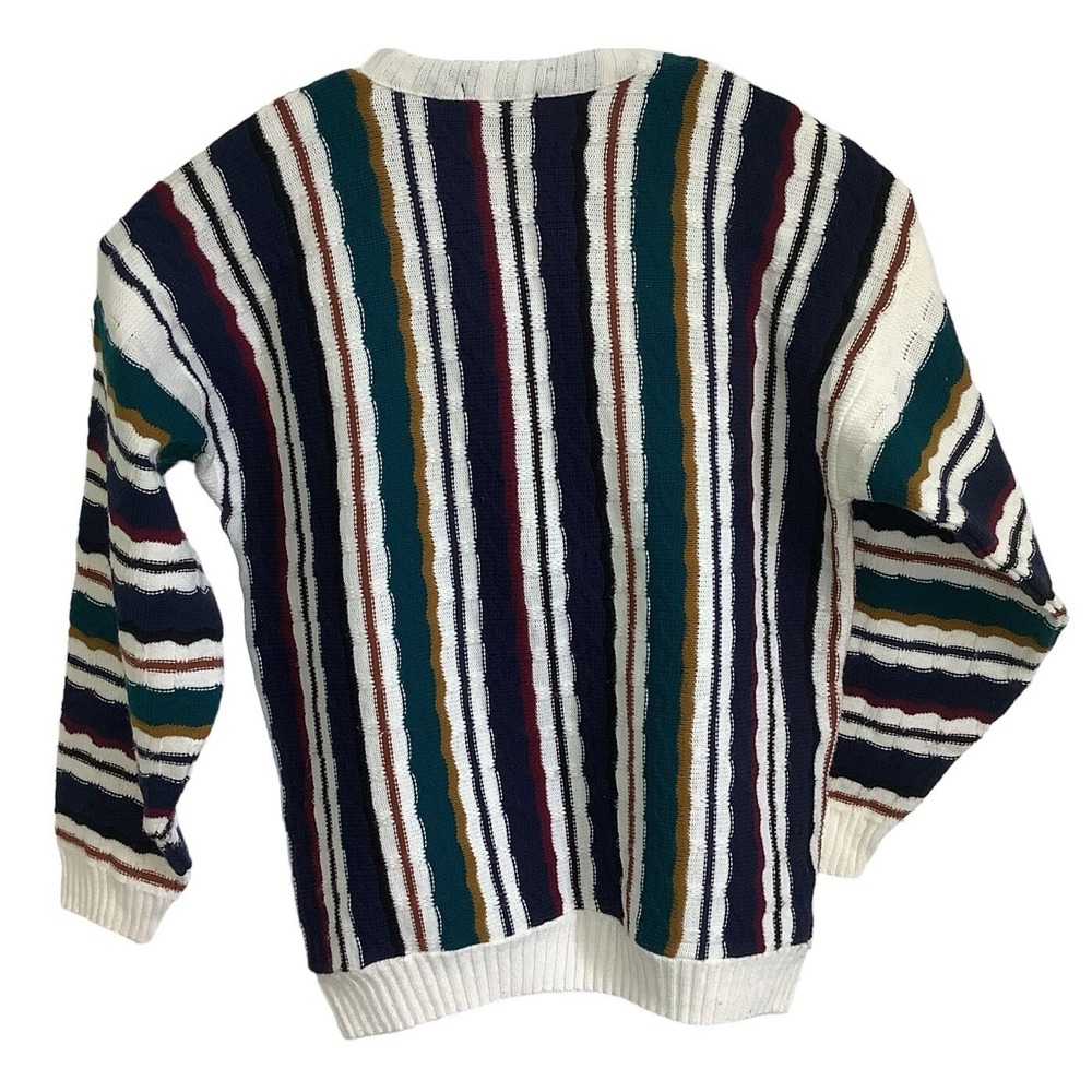 Vintage Mens XL Striped Knit Sweater Retro 90s Colorblock Crewneck Pullover - Picture 6 of 6